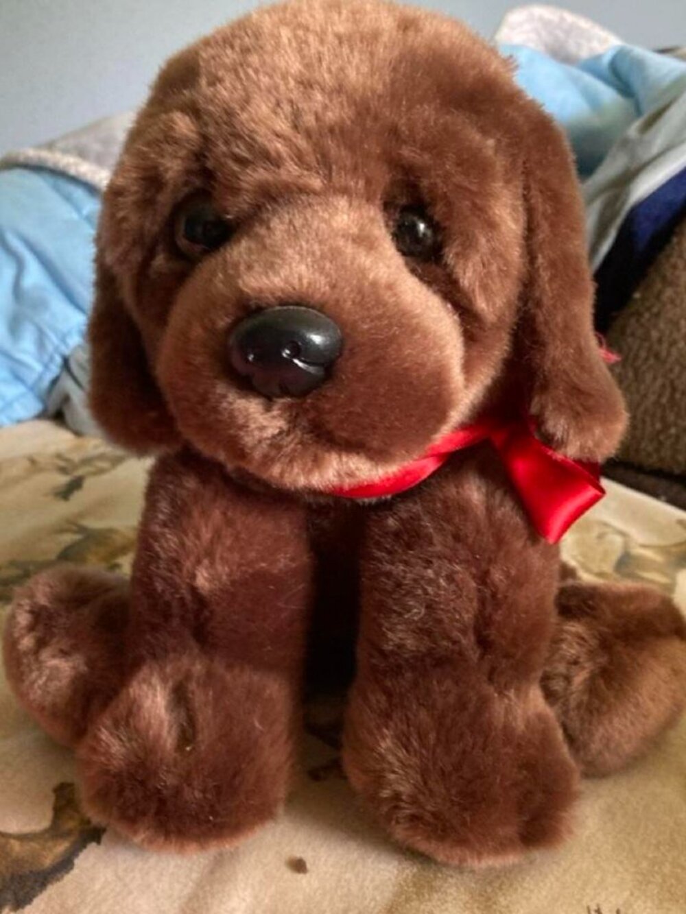Brown plush chocolate lab dog with red bow #plush #dog